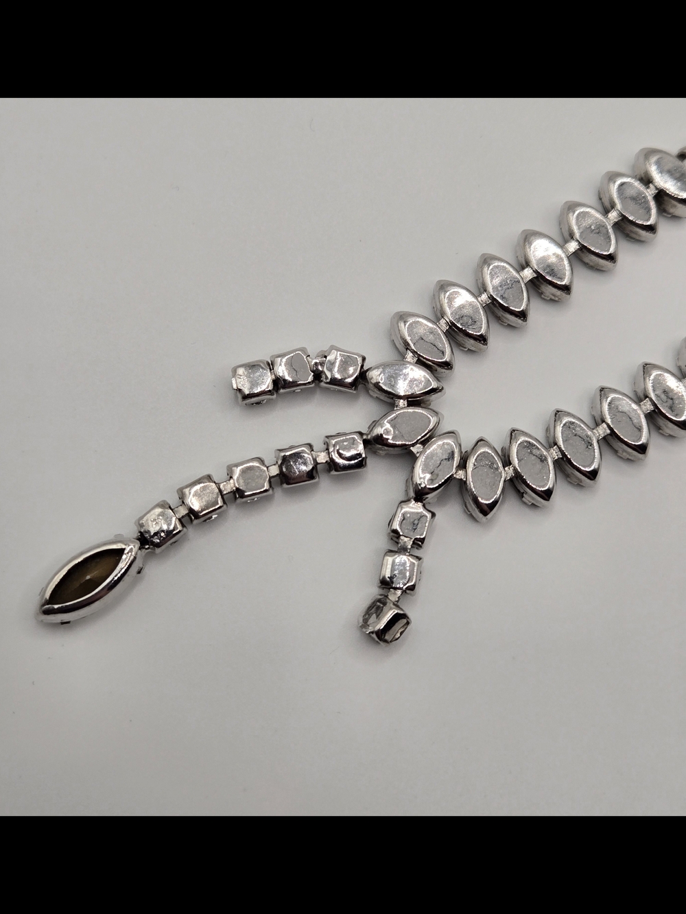 Vintage Rhinestone Drop Necklace – Mid-Century Silver Tone Statement Necklace - Picture 11 of 13